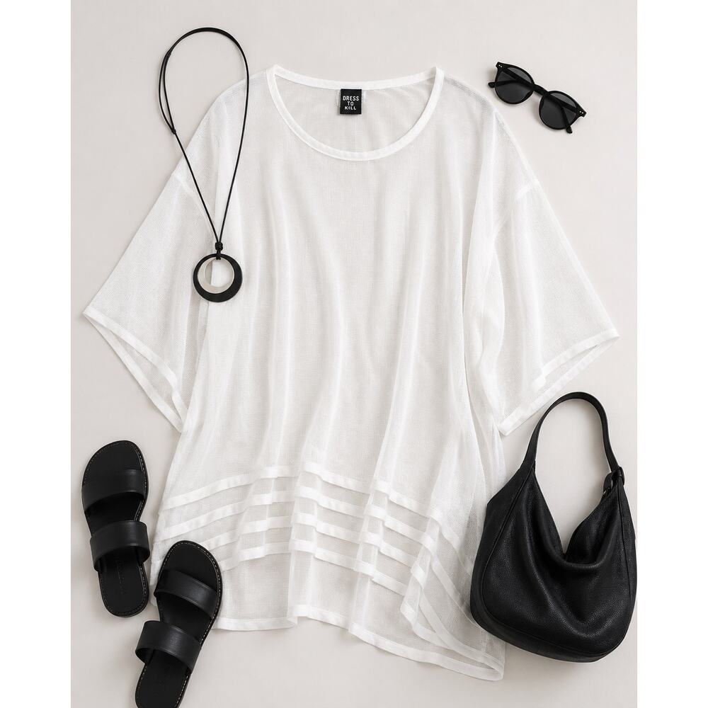 Dress To Kill Sheer White Oversized Minimalist Artsy Top Boxy Fit Lagenlook OS